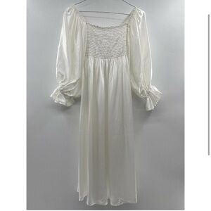 The Sleeper Women’s Atlanta Silk Lounge Dress White Smocked Body sz XS $420 -ns